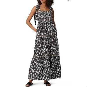 Warm big love rainbow floral square neck boho maxi dress